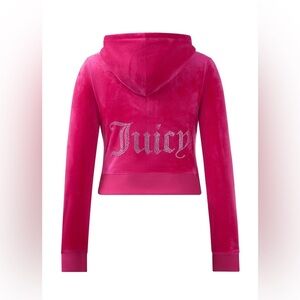 Juicy Couture Hot Pink Velour Rhinestone Logo Cropped Hoodie